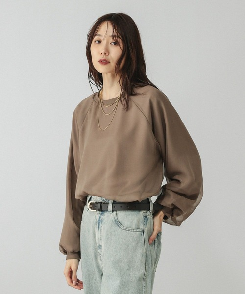 GLOBAL WORK(グローバルワーク)の「シフォンドッキングプルオーバー長袖/595356(Tシャツ/カットソー・レディース・ダークブラウン/ブラック/グレイッシュベージュ・LARGE/MEDIUM)」の18枚目の写真