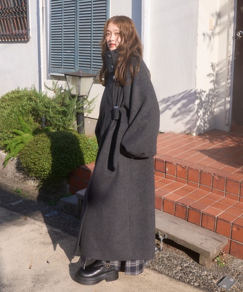 2wayスタンドカラーサイドベルトロングコート（チェスターコート