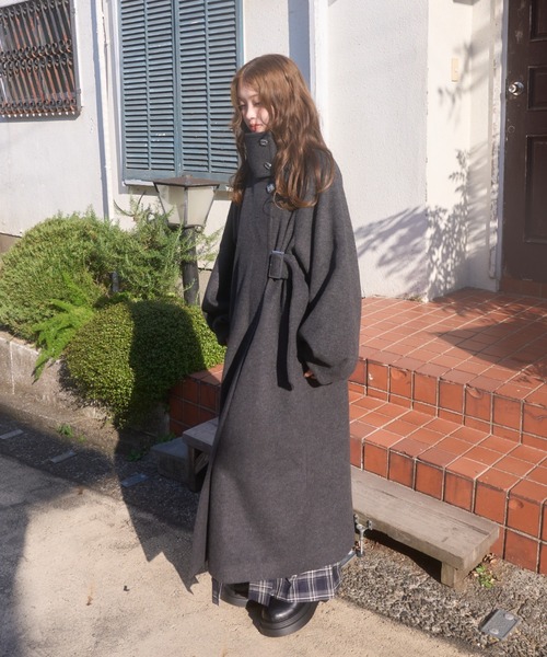 2wayスタンドカラーサイドベルトロングコート（チェスターコート