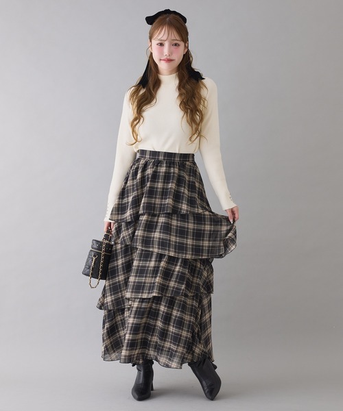 one after another NICE CLAUP（ワンアフターアナザーナイスクラップ）の「ティアードロングスカート（スカート・レディース・ブラック系その他/ブラック/アイボリー・FREE）」の9枚目の写真