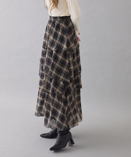 one after another NICE CLAUP（ワンアフターアナザーナイスクラップ）の「ティアードロングスカート（スカート・レディース・ブラック系その他/ブラック/アイボリー・FREE）」の13枚目の写真