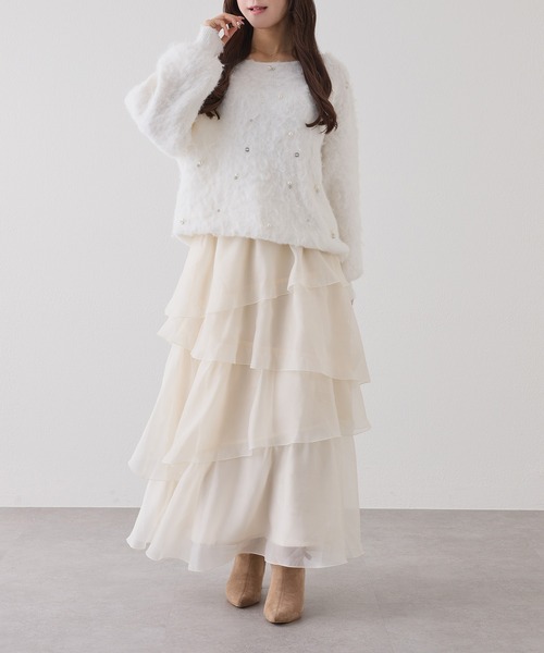 one after another NICE CLAUP（ワンアフターアナザーナイスクラップ）の「ティアードロングスカート（スカート・レディース・ブラック系その他/ブラック/アイボリー・FREE）」の17枚目の写真