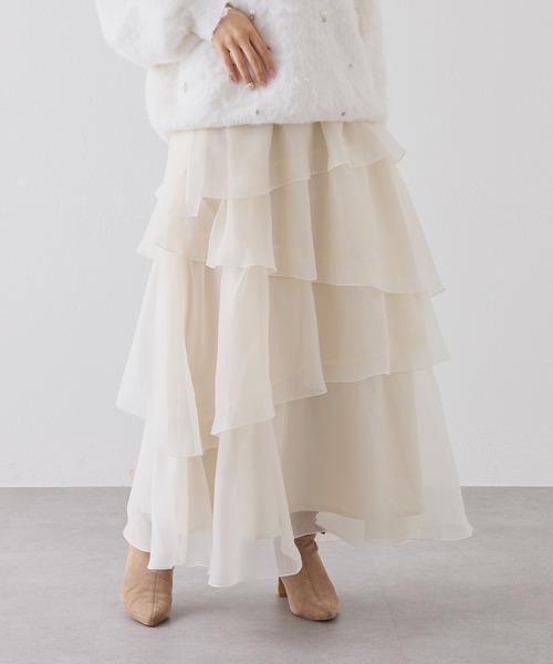 one after another NICE CLAUP（ワンアフターアナザーナイスクラップ）の「ティアードロングスカート（スカート・レディース・ブラック系その他/ブラック/アイボリー・FREE）」の20枚目の写真