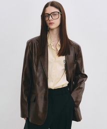 NICK&NICOLE | MINIMAL VINTAGE WASHED LEATHER JACKET_BROWN(ライダースジャケット)
