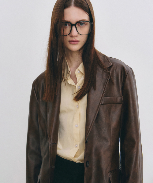 NICK&NICOLE(ニックアンドニコール)の「MINIMAL VINTAGE WASHED LEATHER JACKET_BROWN(ライダースジャケット・レディース・その他・FREE)」の2枚目の写真