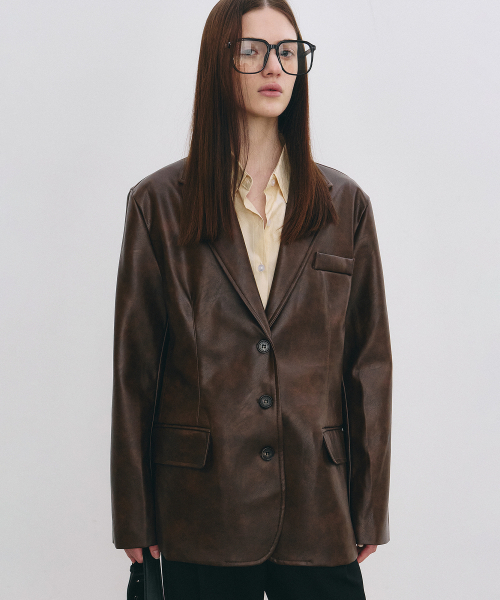 NICK&NICOLE(ニックアンドニコール)の「MINIMAL VINTAGE WASHED LEATHER JACKET_BROWN(ライダースジャケット・レディース・その他・FREE)」の3枚目の写真