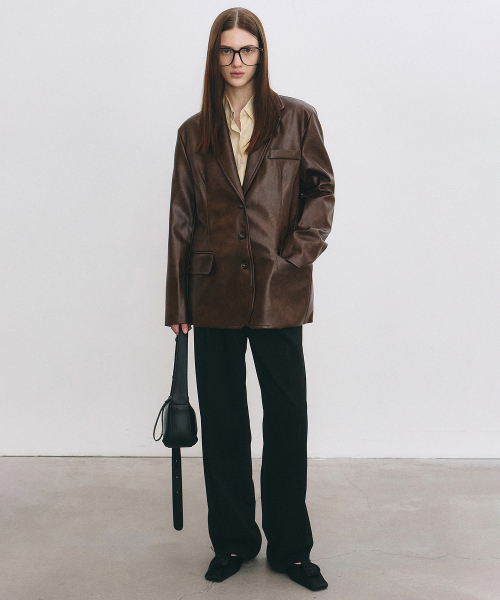 NICK&NICOLE(ニックアンドニコール)の「MINIMAL VINTAGE WASHED LEATHER JACKET_BROWN(ライダースジャケット・レディース・その他・FREE)」の4枚目の写真