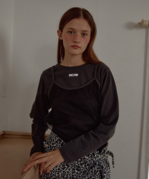 LONG SLEEVE BUSTIER LAYERED T-SHIRT_CHARCOAL