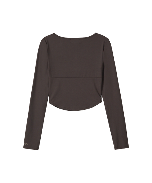 WOOALONG（ウアロン）の「Nylon Buttoned Crop T-shirt [Fabric by ITALY] - BROWN（Tシャツ/カットソー・レディース・ブラウン・SMALL/MEDIUM）」の2枚目の写真