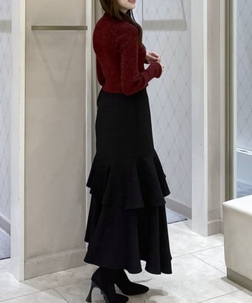 rienda フリルスリットハイウエストスカート rienda（リエンダ）の「フリルスリットハイウエストスカートショート