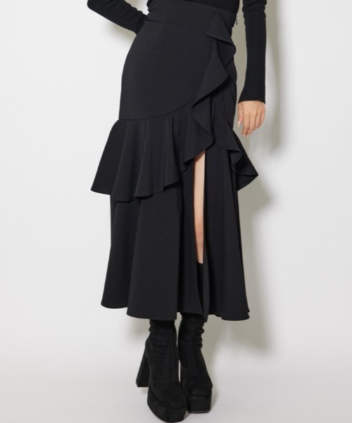 rienda（リエンダ）の「【ベストセラー】フリルスリットハイウエストスコートショートパンツ　冬服　春服（スカート・レディース・ブラック/マルチ/ベージュ系その他・SMALL/MEDIUM）」の9枚目の写真