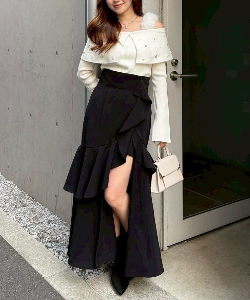 フリルスリットハイウエストスコートショートパンツ 秋服 冬服