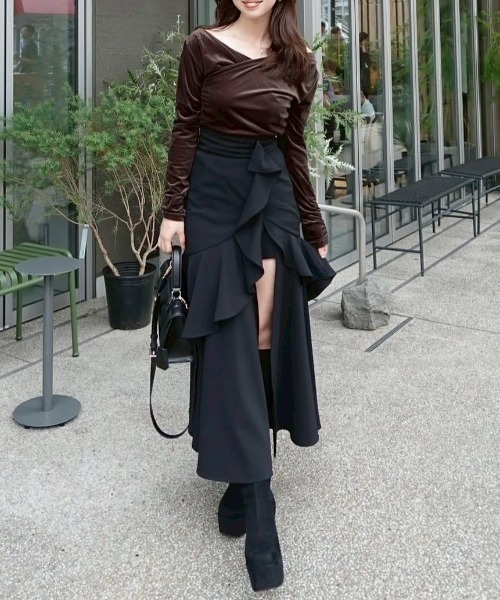 フリルスリットハイウエストスコートショートパンツ 秋服 冬服