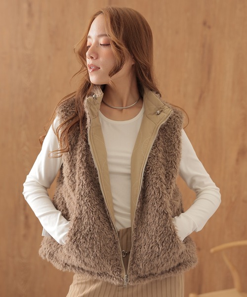 SUWDEE(スーディー)の「2way boa zip up vest(ベスト・レディース・ダークグレー/グレイッシュベージュ/ブラウン・FREE)」の3枚目の写真