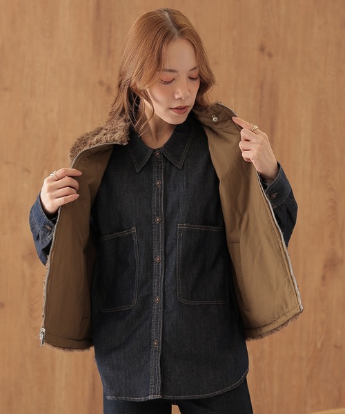SUWDEE(スーディー)の「2way boa zip up vest(ベスト・レディース・ダークグレー/グレイッシュベージュ/ブラウン・FREE)」の9枚目の写真