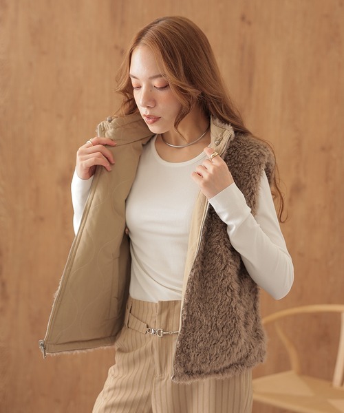 SUWDEE(スーディー)の「2way boa zip up vest(ベスト・レディース・ダークグレー/グレイッシュベージュ/ブラウン・FREE)」の12枚目の写真