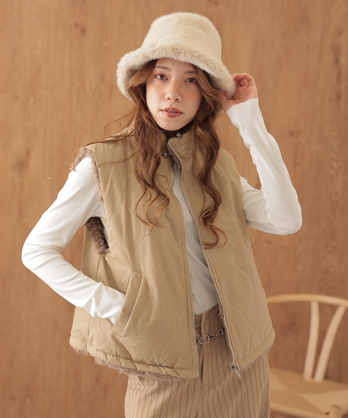 SUWDEE(スーディー)の「2way boa zip up vest(ベスト・レディース・ダークグレー/グレイッシュベージュ/ブラウン・FREE)」の13枚目の写真