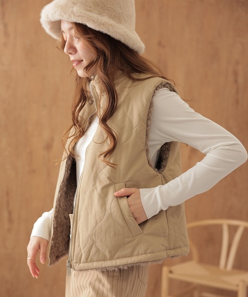 SUWDEE(スーディー)の「2way boa zip up vest(ベスト・レディース・ダークグレー/グレイッシュベージュ/ブラウン・FREE)」の14枚目の写真