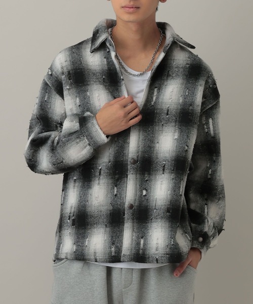 LAND MUSEUM(ランドミュージアム)の「LAND MUSEUM/ダメージファーチェックシャツ(シャツ/ブラウス・メンズ・ブラウン/グレー・LARGE/MEDIUM)」の1枚目の写真