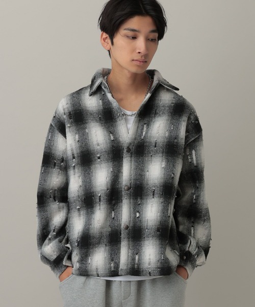 LAND MUSEUM(ランドミュージアム)の「LAND MUSEUM/ダメージファーチェックシャツ(シャツ/ブラウス・メンズ・ブラウン/グレー・LARGE/MEDIUM)」の5枚目の写真