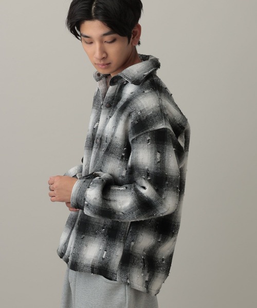 LAND MUSEUM(ランドミュージアム)の「LAND MUSEUM/ダメージファーチェックシャツ(シャツ/ブラウス・メンズ・ブラウン/グレー・LARGE/MEDIUM)」の6枚目の写真