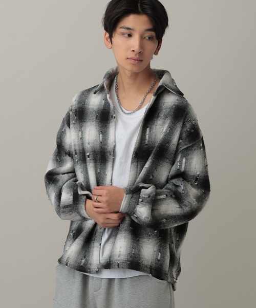LAND MUSEUM(ランドミュージアム)の「LAND MUSEUM/ダメージファーチェックシャツ(シャツ/ブラウス・メンズ・ブラウン/グレー・LARGE/MEDIUM)」の7枚目の写真