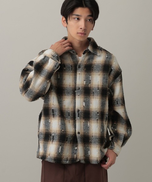 LAND MUSEUM(ランドミュージアム)の「LAND MUSEUM/ダメージファーチェックシャツ(シャツ/ブラウス・メンズ・ブラウン/グレー・LARGE/MEDIUM)」の10枚目の写真