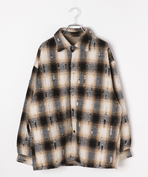 LAND MUSEUM(ランドミュージアム)の「LAND MUSEUM/ダメージファーチェックシャツ(シャツ/ブラウス・メンズ・ブラウン/グレー・LARGE/MEDIUM)」の12枚目の写真