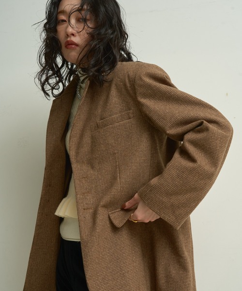 Lutim by u（ルチバイユー）の「Houndstooth Classic Tailored Jacket / ハウンドトゥース・クラシックテーラードジャケット（テーラードジャケット・レディース・ブラウン・FREE）」の7枚目の写真