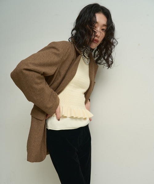 Lutim by u（ルチバイユー）の「Houndstooth Classic Tailored Jacket / ハウンドトゥース・クラシックテーラードジャケット（テーラードジャケット・レディース・ブラウン・FREE）」の3枚目の写真