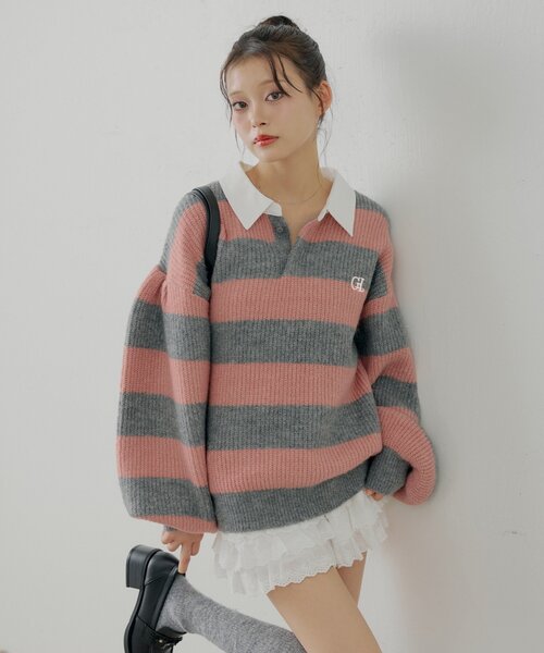 Chico（チコ）の「ルーズボーダーラガーニット（ニット/セーター・レディース・レッド系その他2/グレー/ネイビー/ピンク系その他2・FREE）」の3枚目の写真