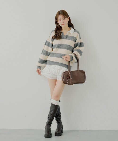 Chico（チコ）の「ルーズボーダーラガーニット（ニット/セーター・レディース・レッド系その他2/グレー/ネイビー/ピンク系その他2・FREE）」の7枚目の写真