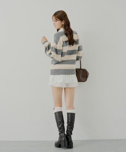 Chico（チコ）の「ルーズボーダーラガーニット（ニット/セーター・レディース・レッド系その他2/グレー/ネイビー/ピンク系その他2・FREE）」の9枚目の写真