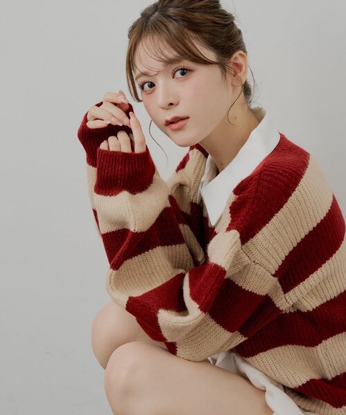 Chico（チコ）の「ルーズボーダーラガーニット（ニット/セーター・レディース・レッド系その他2/グレー/ネイビー/ピンク系その他2・FREE）」の14枚目の写真