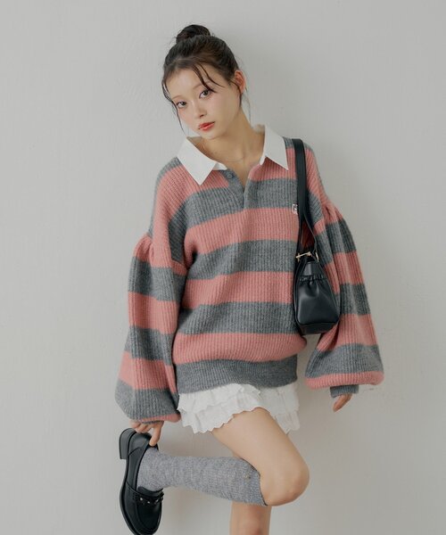 Chico（チコ）の「ルーズボーダーラガーニット（ニット/セーター・レディース・レッド系その他2/グレー/ネイビー/ピンク系その他2・FREE）」の16枚目の写真