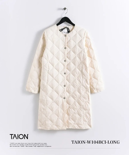 TAION(タイオン)の「TAION/タイオン/Single Sity Crew Neck Long Down Coat(ダウンジャケット/コート・レディース・ホワイト系2/ブラック/ライトグレー・S/M/L)」の2枚目の写真