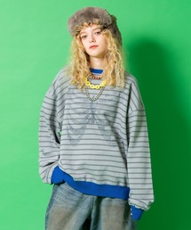 a.p.o.v.（エーピーオービー）の「a.p.o.v. モザイクドットボーンプリントオーバーサイズボーダー配色リブ切替ピグメントスウェットカットソー（スウェット）」