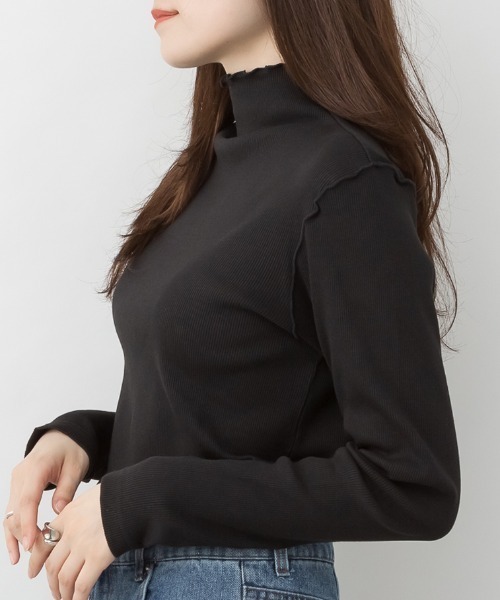 RCD(アールシーディー)の「ハイネックメローリブカットソー(Tシャツ/カットソー・レディース・ベージュ/ブラック/オフホワイト・LL/L/M/3L/4L)」の6枚目の写真
