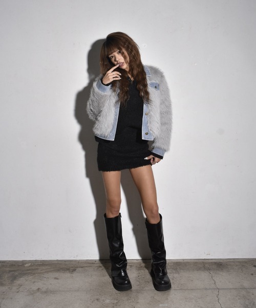 セール】デニム レイヤード風 ファー コート（その他アウター