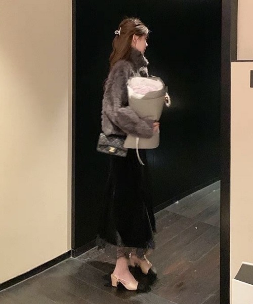 Ritzy(リッツィー)の「もこもこ フェイクファー スタンドカラー コート(その他アウター・レディース・ダークグレー・L/M)」の5枚目の写真