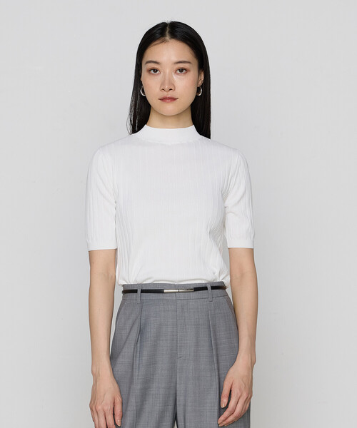 COMME CA(コムサ)の「〔 TALLサイズ 〕 コットンダルストレッチ プルオーバー(ニット/セーター・レディース・ブラック/ミント/オフホワイト・15号)」の1枚目の写真