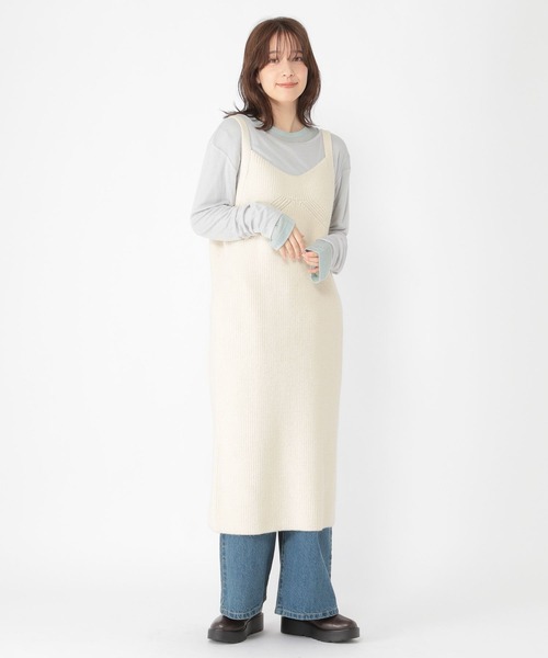 studio CLIP（スタディオクリップ）の「5ゲージニットキャミワンピース（ワンピース・レディース・チャコール/オフホワイト・FREE）」の5枚目の写真