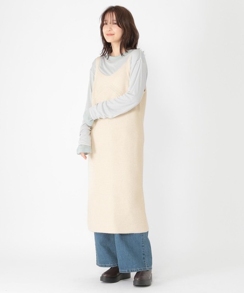 studio CLIP（スタディオクリップ）の「5ゲージニットキャミワンピース（ワンピース・レディース・チャコール/オフホワイト・FREE）」の6枚目の写真