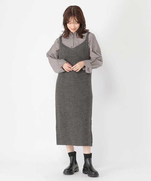 studio CLIP（スタディオクリップ）の「5ゲージニットキャミワンピース（ワンピース・レディース・チャコール/オフホワイト・FREE）」の9枚目の写真