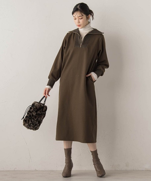 Droite lautreamont（ドロワットロートレアモン）の「【WEB限定】圧縮起毛ステンニットワンピース≪手洗い可能≫（ワンピース・レディース・ライトグレー/オフホワイト/ブラウン・M）」の3枚目の写真