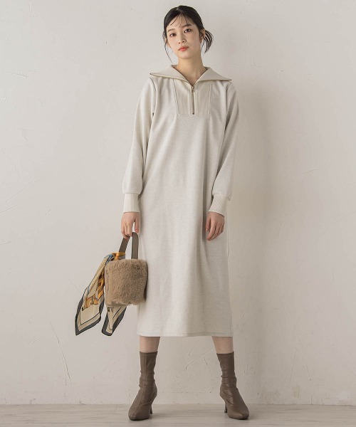 Droite lautreamont（ドロワットロートレアモン）の「【WEB限定】圧縮起毛ステンニットワンピース≪手洗い可能≫（ワンピース・レディース・ライトグレー/オフホワイト/ブラウン・M）」の13枚目の写真