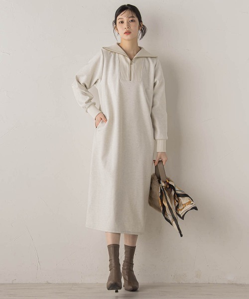 Droite lautreamont（ドロワットロートレアモン）の「【WEB限定】圧縮起毛ステンニットワンピース≪手洗い可能≫（ワンピース・レディース・ライトグレー/オフホワイト/ブラウン・M）」の12枚目の写真