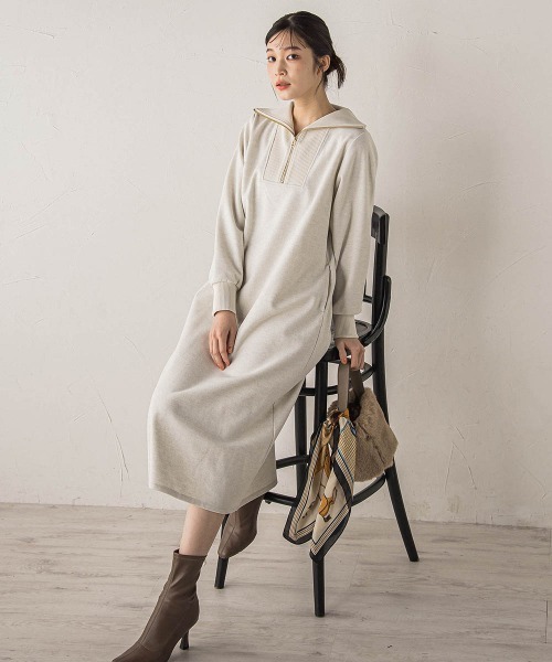 Droite lautreamont（ドロワットロートレアモン）の「【WEB限定】圧縮起毛ステンニットワンピース≪手洗い可能≫（ワンピース・レディース・ライトグレー/オフホワイト/ブラウン・M）」の6枚目の写真