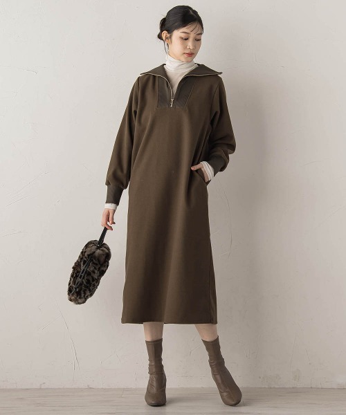 Droite lautreamont（ドロワットロートレアモン）の「【WEB限定】圧縮起毛ステンニットワンピース≪手洗い可能≫（ワンピース・レディース・ライトグレー/オフホワイト/ブラウン・M）」の11枚目の写真