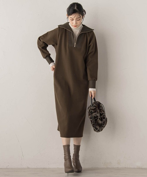 Droite lautreamont（ドロワットロートレアモン）の「【WEB限定】圧縮起毛ステンニットワンピース≪手洗い可能≫（ワンピース・レディース・ライトグレー/オフホワイト/ブラウン・M）」の15枚目の写真